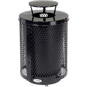 Global Industrial Outdoor Diamond Steel Trash Can W/Rain Bonnet Lid & Base, 36 Gallon, Black