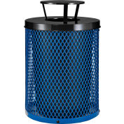 Global Industrial™ outdoor Diamond Steel Trash Can with Rain Bonnet Lid, 36 gallons, Bleu
