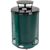 Global Industrial Outdoor Diamond Steel Trash Can W/Rain Bonnet Lid & Base, 36 Gallon, Green