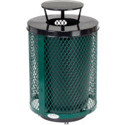 Global Industrial™ Outdoor Diamond Steel Trash Can W/Rain Bonnet Lid & Base, 36 Gallon, Vert