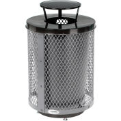 Global Industrial Outdoor Diamond Steel Trash Can W/Rain Bonnet Lid & Base, 36 Gallon, Gray