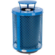 Global Industrial Outdoor Diamond Steel Recycling Can W/Rain Bonnet Lid & Base, 36 Gallon,Blue