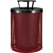 Global Industrial™ Outdoor Diamond Steel Trash Can With Rain Bonnet Lid, 36 Gallon, Red