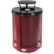 Global Industrial Outdoor Diamond Steel Trash Can W/Rain Bonnet Lid & Base, 36 Gallon, Red