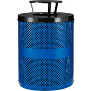 Global Industrial Thermoplastic 32 Gallon Perforated Receptacle w/Rain Bonnet Lid - Blue