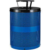 Global Industrial™ poubelle extérieure en acier perforé avec couvercle bonnet de pluie, 36 gallons, bleu