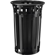 Global Industrial Outdoor Steel Slatted Trash Can W/Access Door & Flat Lid, 36 Gallon, Black