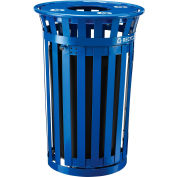Global Industrial™ Outdoor Slatted Recycling Can w/Access Door & Flat Lid, 36 Gallon, Blue