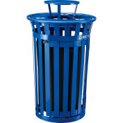 Global Industrial Outdoor Steel Recycling Receptacle w/Access Door & Rain Bonnet - 36 Gal Blue