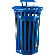 Global Industrial™ Outdoor Slatted Recycling Can w/Access Door & Rain Lid, 36 Gallon, Blue