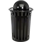 Global Industrial™ Outdoor Slatted Steel Trash Can avec couvercle en dôme, 36 gallons, noir