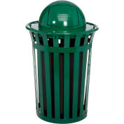 Global Industrial™ Outdoor Slatted Steel Trash Can With Dome Lid, 36 Gallon, Green