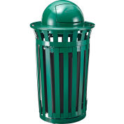 Global Industrial™ Outdoor Slatted Steel Trash Can W/Access Door & Dome Lid, 36 Gallon, Vert