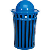 Global Industrial Outdoor Steel Recycling Receptacle with Dome Lid - 36 Gallon Blue