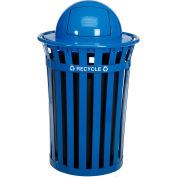 Global Industrial™ Outdoor Slatted Recycling Can w/Dome Lid, 36 Gallon, Blue