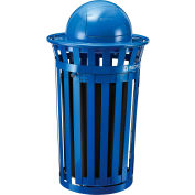 Global Industrial™ Outdoor Slatted Recycling Can w / Access Door & Dome Lid, 36 gallons, bleu