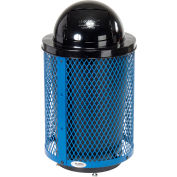 Global Industrial Outdoor Diamond Steel Trash Can With Dome Lid & Base, 36 Gallon, Blue