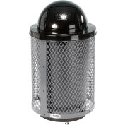 Global Industrial Outdoor Diamond Steel Trash Can With Dome Lid & Base, 36 Gallon, Gray