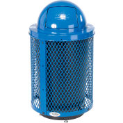 Global Industrial Deluxe Thermoplastic 32 Gal Mesh Recycling Receptacle w/Dome Lid & Base Blue