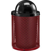 Global Industrial™ Outdoor Diamond Steel Trash Can avec couvercle de dôme, 36 gallons, rouge