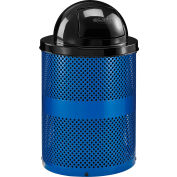 Global Industrial™ poubelle extérieure en acier perforé avec couvercle dôme, 36 gallons, bleu