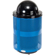 Global Industrial Outdoor Perforated Steel Trash Can With Dome Lid & Base, 36 Gallon, Blue