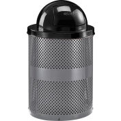 Global Industrial™ Outdoor Perforated Steel Trash Can With Dome Lid, 36 Gallon, Gray
