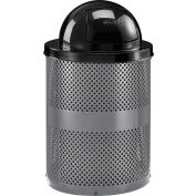 Global Industrial Outdoor Perforated Steel Trash Can With Dome Lid, 36 Gallon, Gray