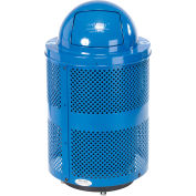 Global Industrial Outdoor Perforated Steel Recycling Can With Dome Lid & Base, 36 Gallon, Blue