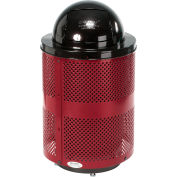 Global Industrial Outdoor Perforated Steel Trash Can With Dome Lid & Base, 36 Gallon, Red