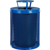 Global Industrial Thermoplastic 32 Gallon Mesh Recycling Receptacle w/Rain Bonnet Lid - Blue