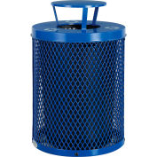 Global Industrial™ Outdoor Diamond Steel Recycling Can w / Rain Bonnet Lid, 36 gallons, bleu