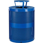 Boîte de recyclage en acier perforé extérieur industriel™ mondial avec couvercle de capot de pluie, 36 gallons, bleu