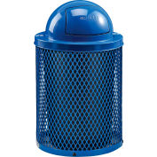 Global Industrial™ Outdoor Diamond Steel Recycling Can w / Dome Lid, 36 gallons, bleu