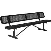 Global Industrial™ 8 ft. Outdoor Steel Picnic Bench with Backrest - Perforated Metal - Black