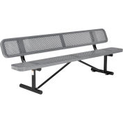 Global Industrial™ 8' Outdoor Steel Picnic Bench w/ Backrest, Perforated Metal, Gray