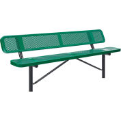 Global Industrial™ 8' Outdoor Steel Bench w / Dossier, Métal perforé, Montage au sol, Vert