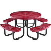 Global Industrial 46" Round Outdoor Steel Picnic Table, Perforated Metal, Red