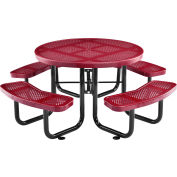 Global Industrial™ 46"Round Outdoor Steel Picnic Table, Métal perforé, Rouge