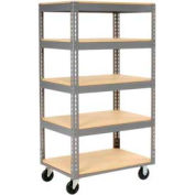 Global Industrial™ Boltless Shelf Truck, 5 étagères, roulettes en polyéthylène, 60"L x 24"L x 65"H, gris