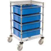 Global Industriel™ Chariot de fil chromé avec (4) conteneurs de grille bleue 6 « H 21x24x40