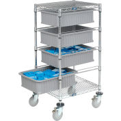 Global Industrial™ Chrome Wire Cart With (4) 6"H Gray Grid Containers 21x24x40