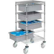 Global Industrial™ Chariot de fil chromé avec (4) conteneurs à grille grise 6 « H 21x24x40