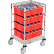 Global Industrial™ Chrome Wire Cart With (4) 6"H Red Grid Containers 21x24x40