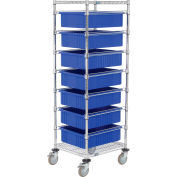 Global Industrial™ Chrome Wire Cart With (7) 6"H Blue Grid Containers, 21x24x69