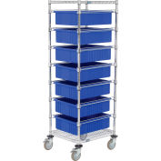 Global Industrial™ Chariot de fil chromé avec (7) conteneurs de grille bleue 6 « H, 21x24x69