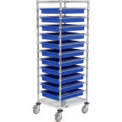 Global Industrial™ Chariot de fil chromé avec (11) conteneurs de grille bleue 3 « H, 21x24x69