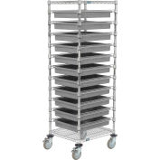 Global Industrial Chrome Wire Cart With (11) 3"H Gray Grid Containers, 21x24x69