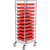 Global Industrial™ Chrome Wire Cart With (11) 3"H Red Grid Containers, 21x24x69