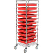 Global Industrial™ Chariot de fil chromé avec (11) conteneurs à grille rouge 3 « H, 21x24x69